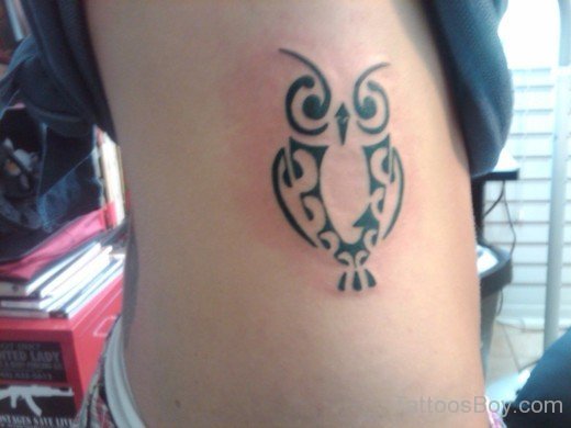 Tribal Owl Tattoo On Rib-TB14094