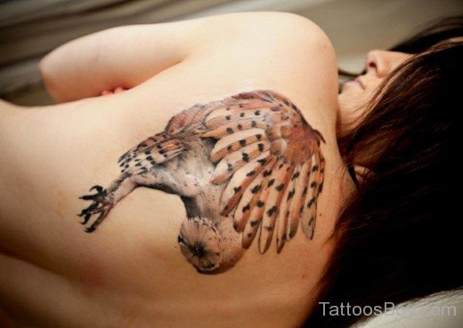 Unique Owl Tattoo On Back-TB14095