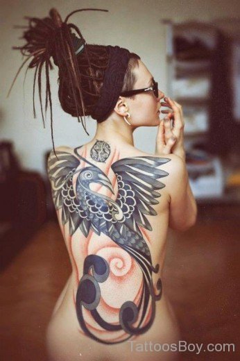 Unique Phoenix Tattoo On Back-TB1113