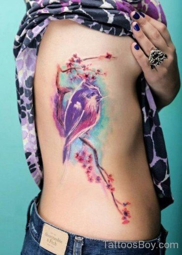 Watercolor Bird Tattoo On Rib-TB14093