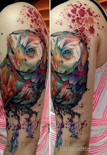 Watercolor Owl Tattoo On Half Sleeve-TB1191