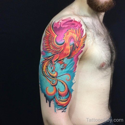 Watercolor Phoenix Tattoo On Half Sleeve-TB1116