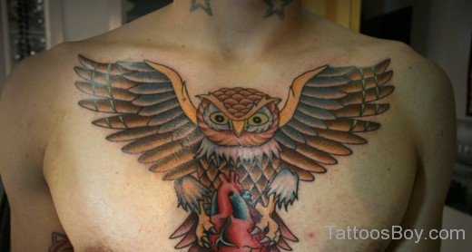 Winged Owl Tattoo On Chest-TB14098