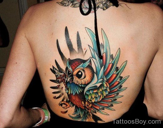 Wonderful Owl Tattoo On Back-TB14099