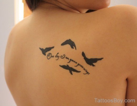 Wording And Bird Tattoo On Back-TB14098