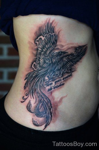 Wording And Phoenix Tattoo On Rib-TB14102